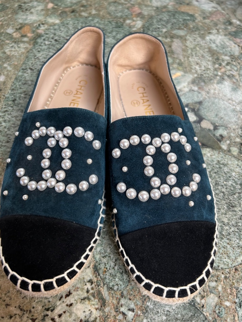 CHANEL Suede Pearl CC Espadrilles size 39